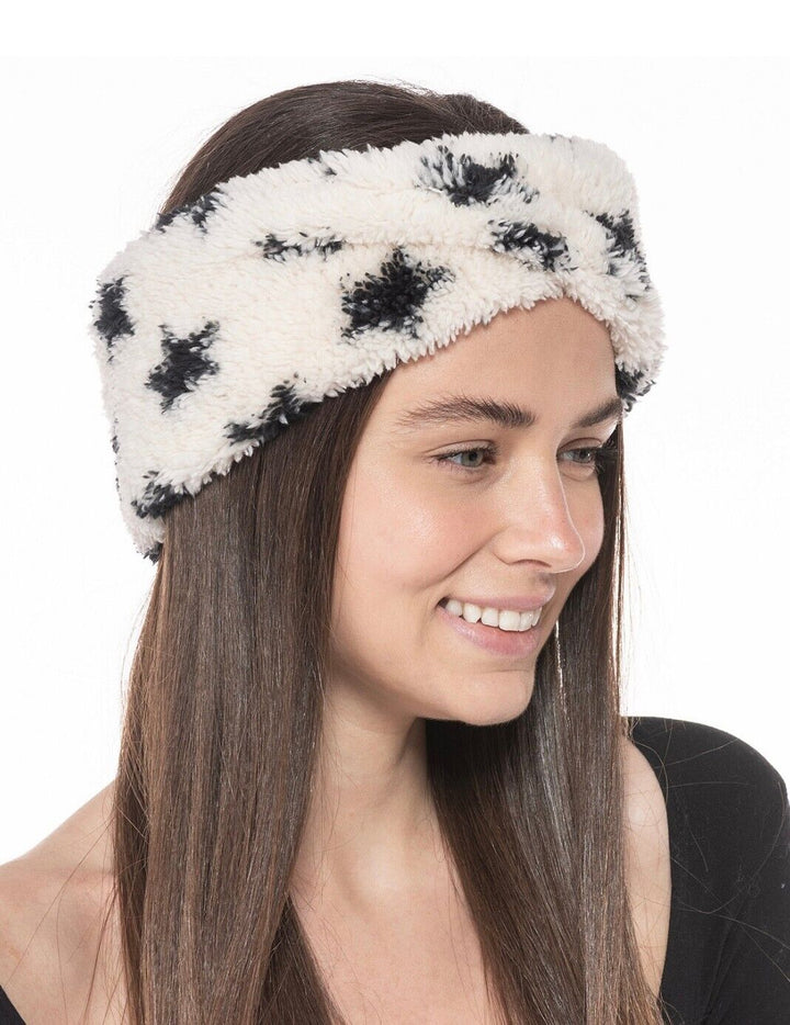 Jenni Women's Sherpa Headband Black White Starts One Size