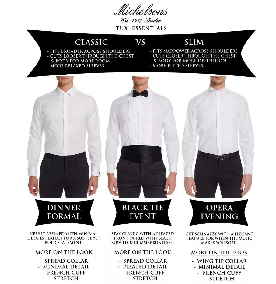 Michelsons of London Men's Classic Fit Solid French Cuff Tuxedo Shirt White