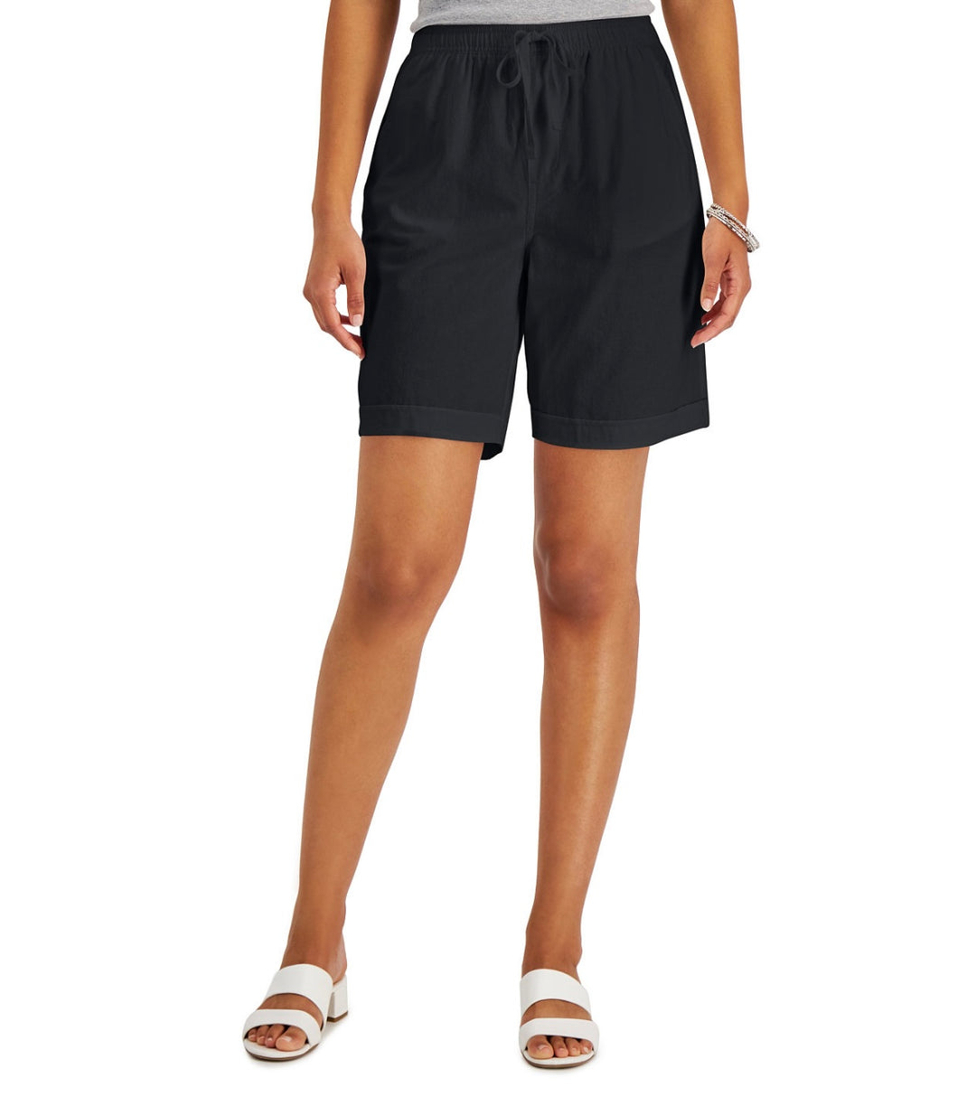 Karen Scott Women's Petite Pull-on Pockets Cotton Gemma Shorts Deep Black