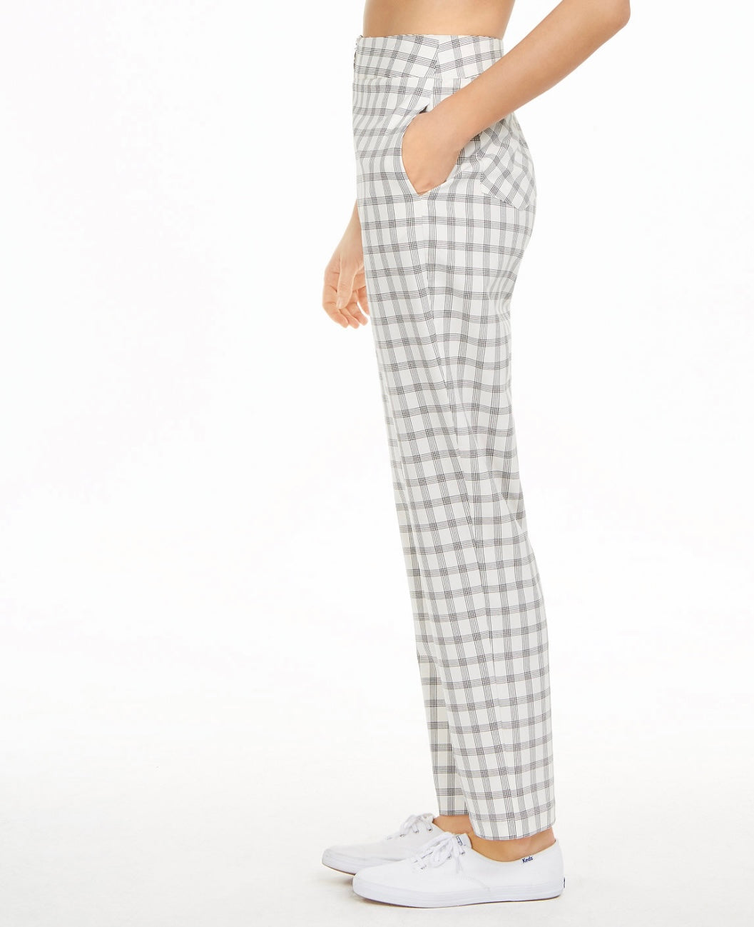 Danielle Bernstein Women's Zip-Up Plaid Dress Pants Ivory Plaid