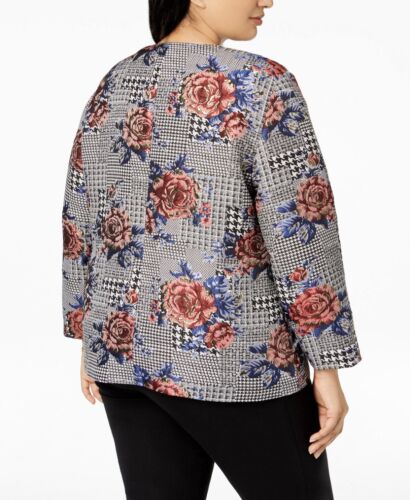 Women's Plus Size Printed Metallic Four-Button Blazer Floral