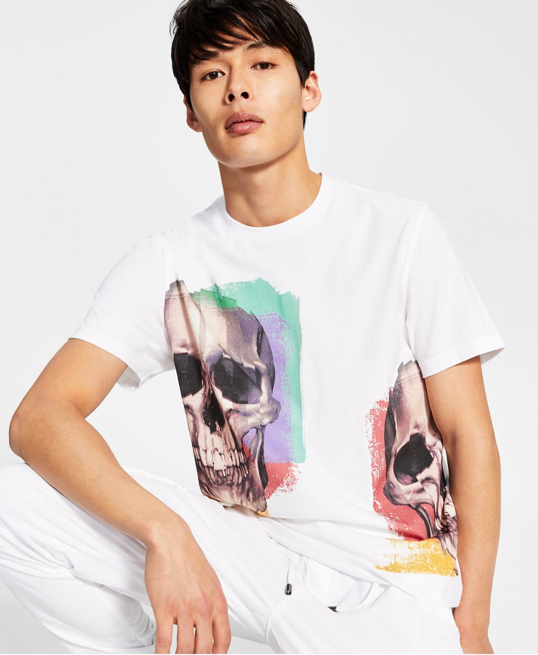 Inc International Concepts Men's Skull-Print T-Shirt White Pure Size L