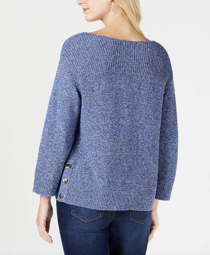 Women's Blue Marled Knit Long Sleeve Sweater