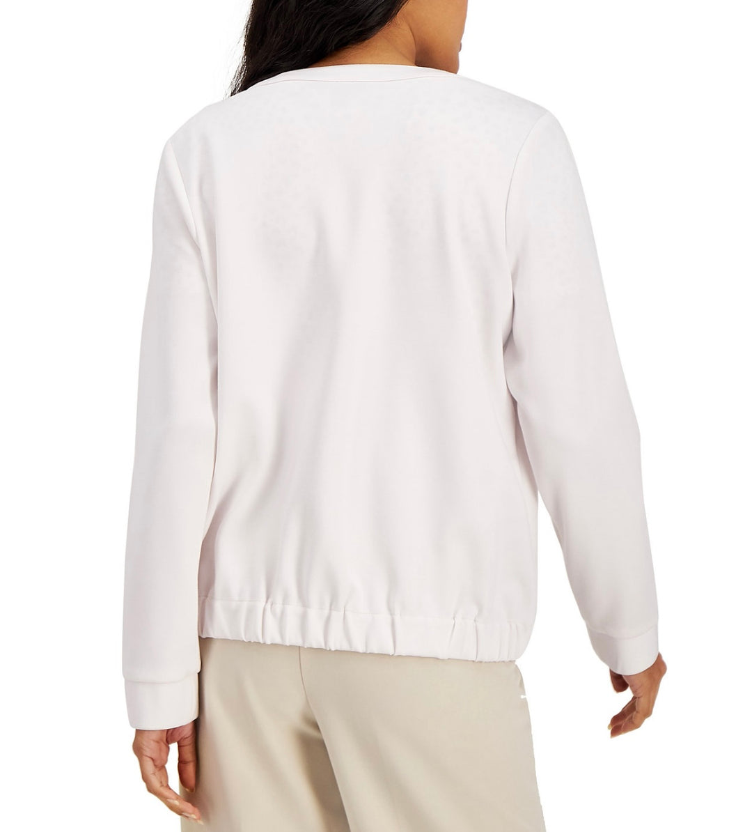 Alfani Women's Crewneck Button-Front Jacket Oat Milk Size L