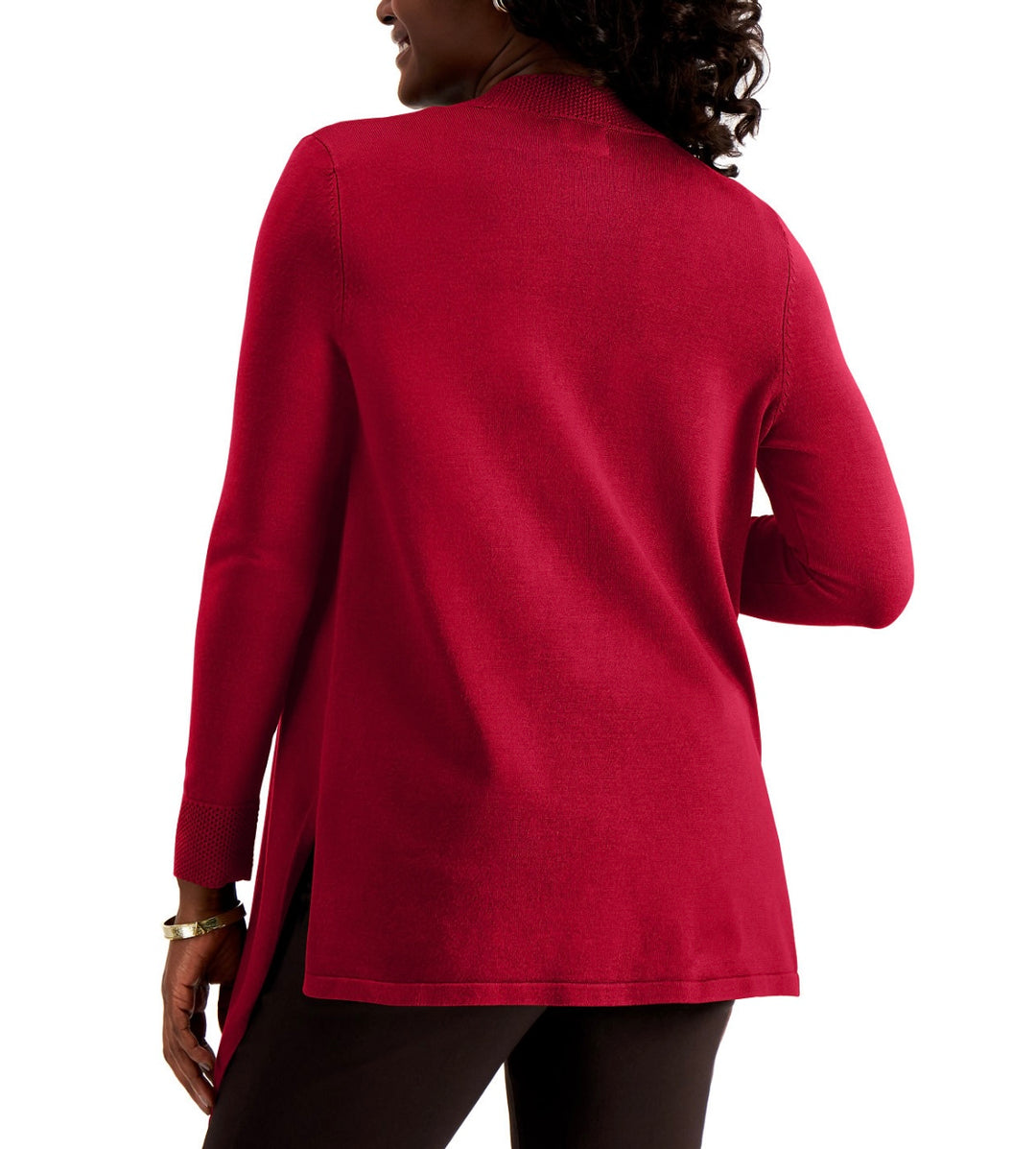 JM Collection Women's Textured Hem Cascade-Front Cardigan Real Red Size S