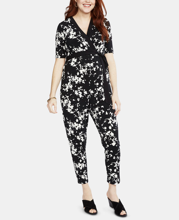 Motherhood Floral Print Wrap Maxi Maternity Jumpsuit V-Neck