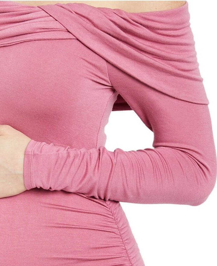 Motherhood Maternity Women's Off-The-Shoulder Dress Photoshoot Gown Pink