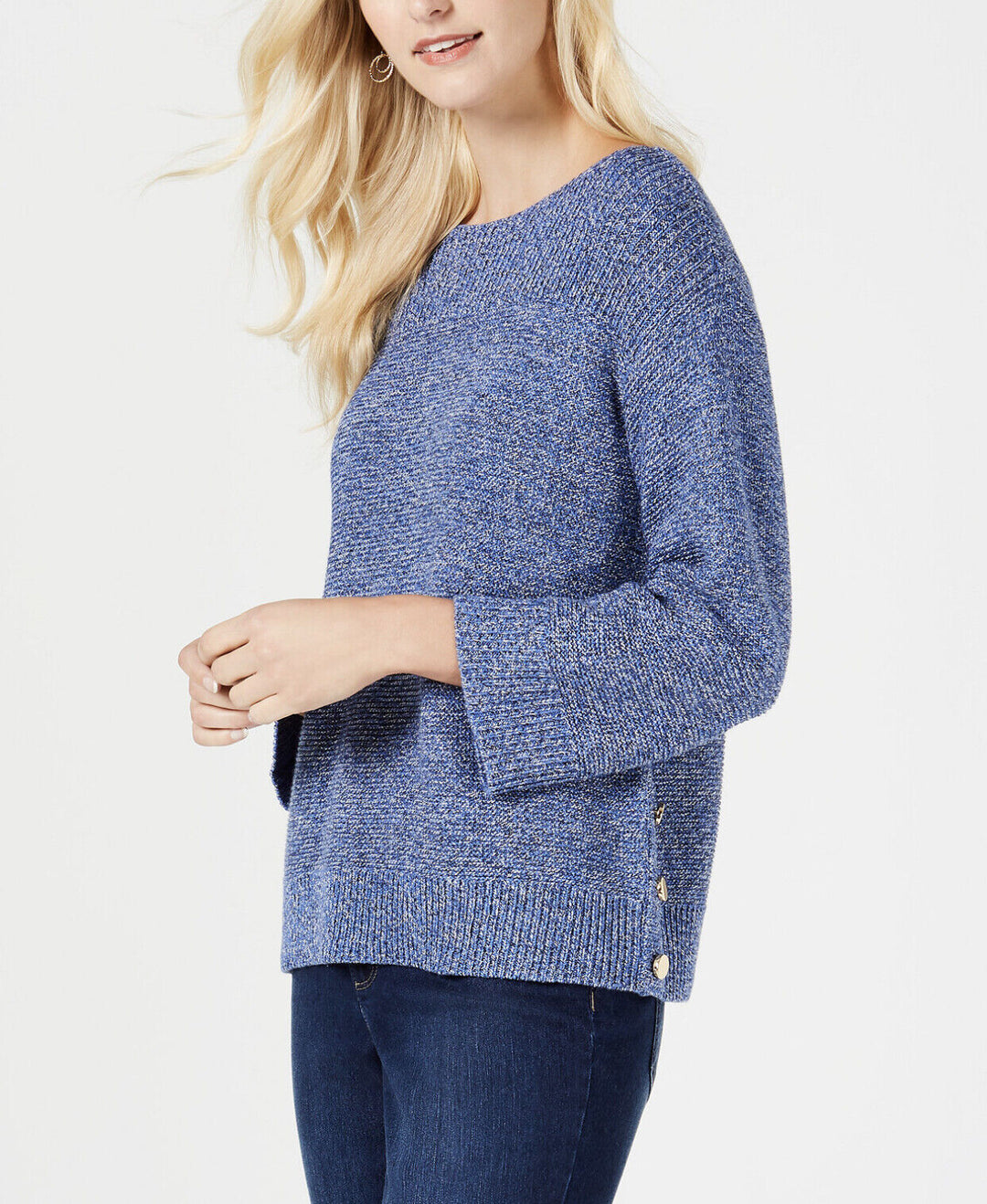 Women's Blue Marled Knit Long Sleeve Sweater