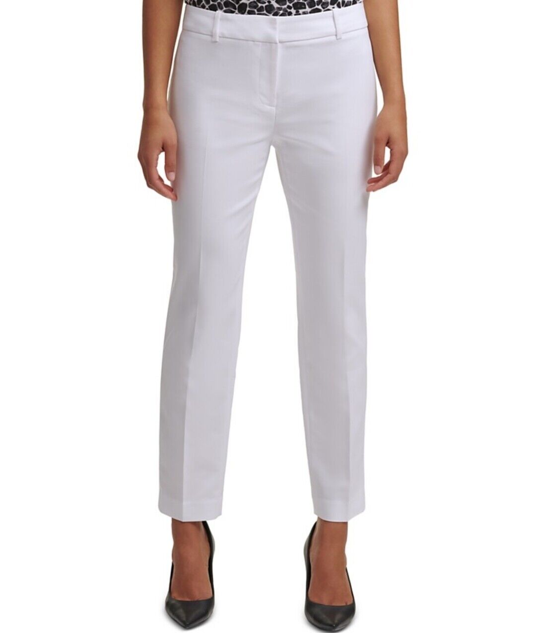Calvin Klein Women's Mid-Rise Straight-Leg Pants White Slim Fit