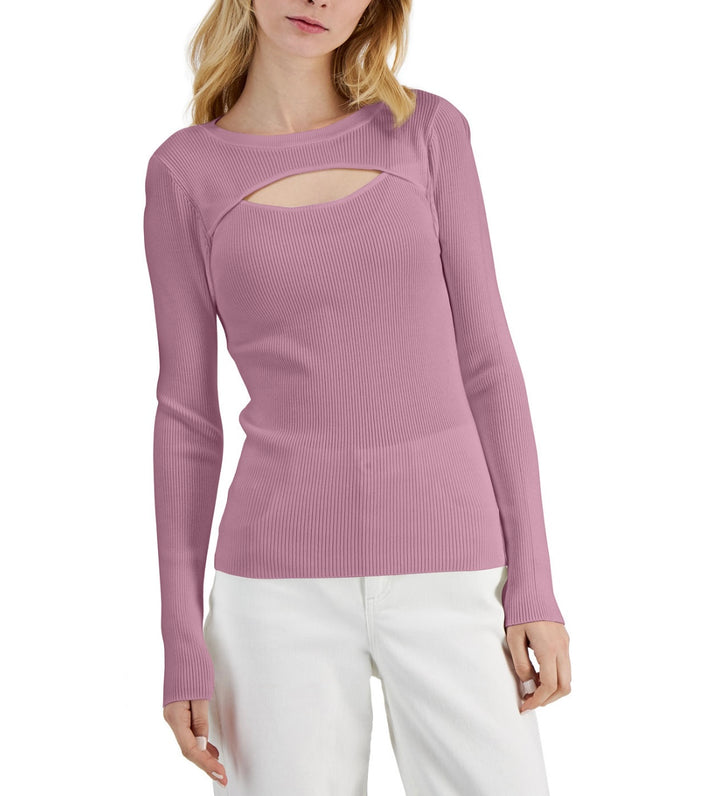 INC International Concepts Women's Ribbed Cutout Crewneck Sweater Size L