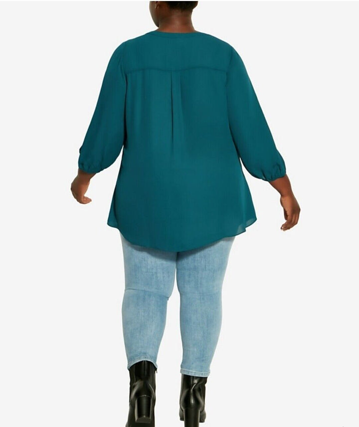Women's Plus Size Blouse Meila Zip Plain Top Emerald 3/4 Sleeve