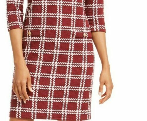 Women's Textured Plaid Dress 3/4 Sleeve