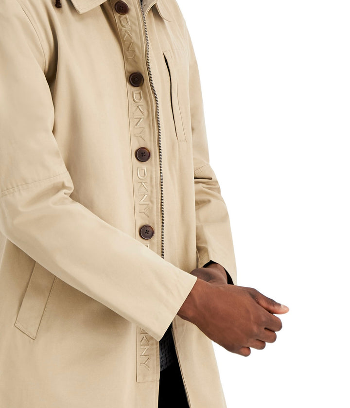 DKNY Men's Classic Fit Spread Collar Signature Mac Jacket Vintage Khaki Size S