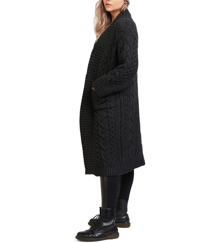 Black Tape Women's Plus Trendy Midi Cable-Knit Cardigan Charcoal Size 1X