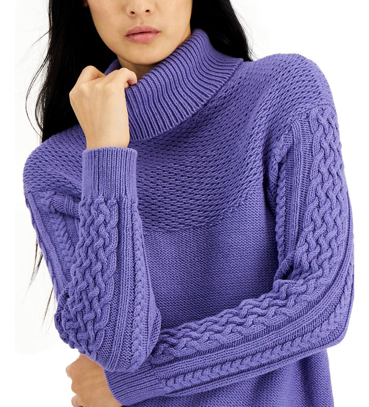 Alfani Women's Cable-Knit Turtleneck Sweater Corsican Blue Size M