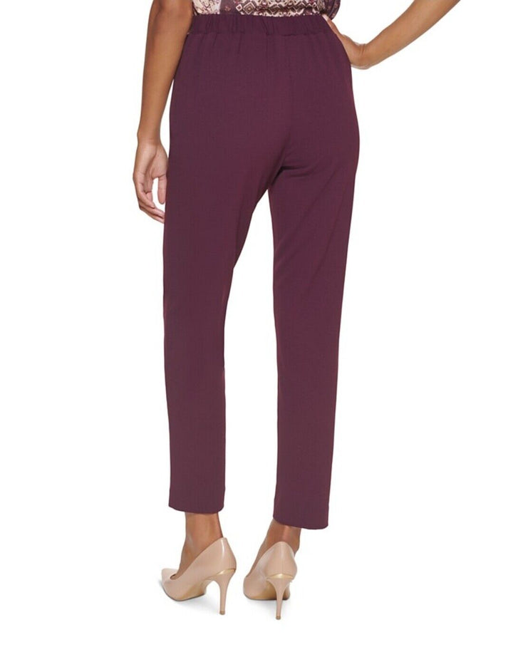 Calvin Klein Women's Aubergine Mid Rise Pleated Straight Pants Elastic Waist