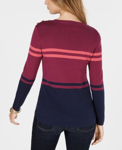 Women's Striped Button Detail Sweater Long Sleeve