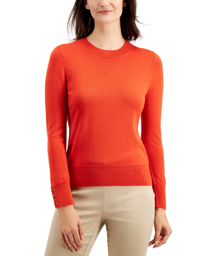 Women's Sweater Poincianae Button Sleeve Pullover Round Neck