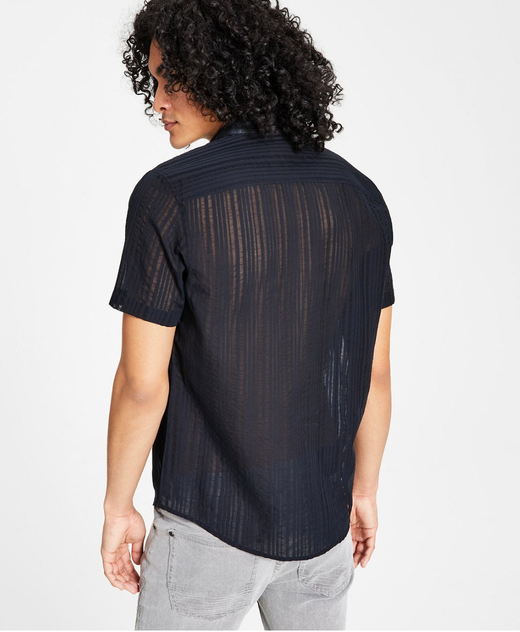 INC International Concepts Men's Short Sleeve Point Collar Shirt Black Size XL