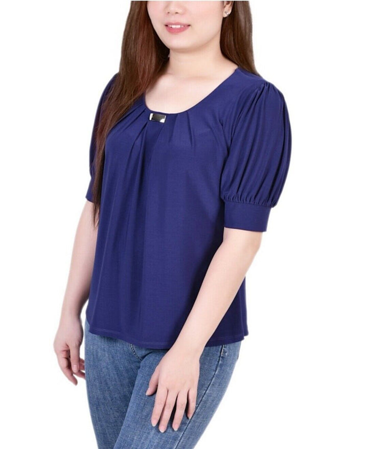 NY Collection Women's Short Sleeve Balloon Sleeve Top