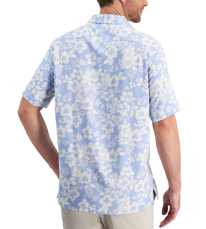 Club Room Men's Short Sleeve Floral-Print Shirt Pale Ink Blue Size L