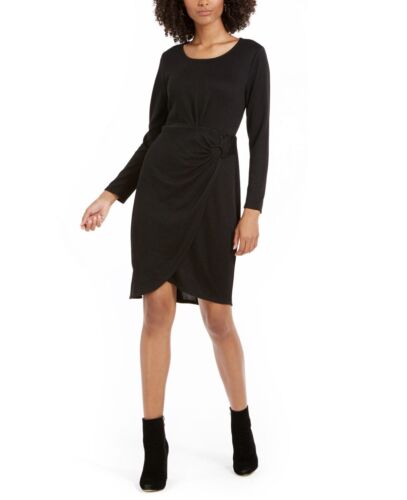 NY Collection Women's Petite Long-Sleeve Faux-Wrap Dress