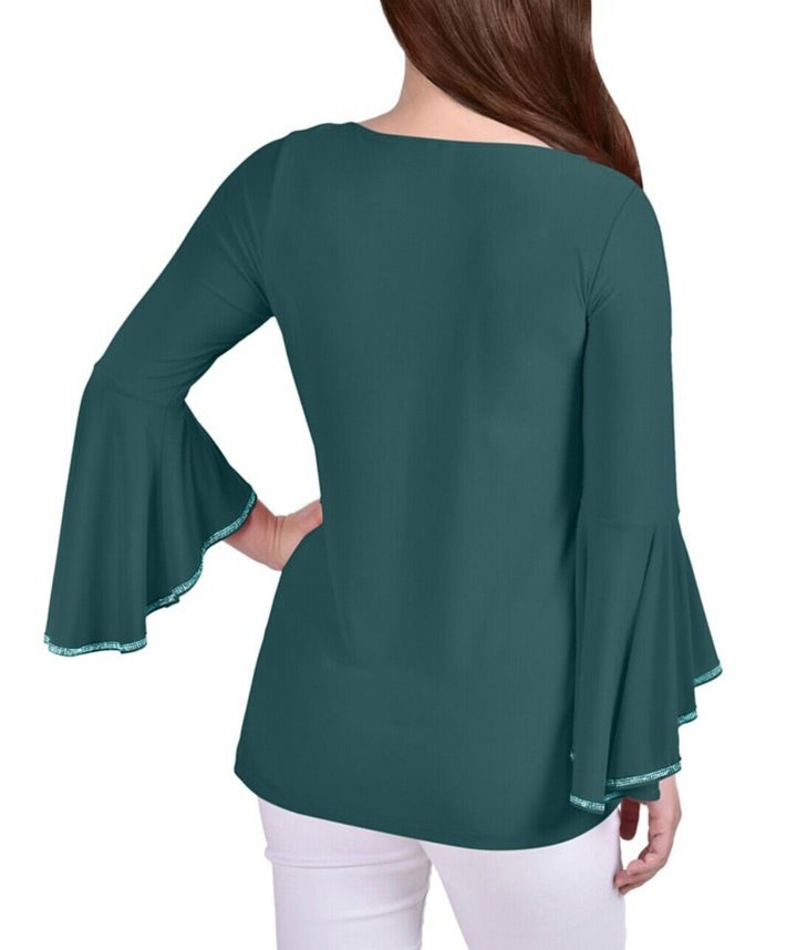 NY Collection Women's Long Bell Sleeve Tunic with Stone Details Top