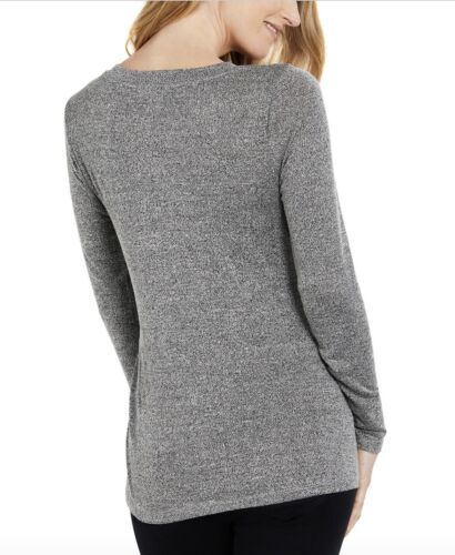 Motherhood Maternity Blouse Long Sleeve Tie Front Top Grey Crewneck