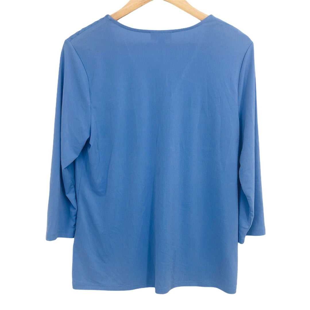 Women's Blouse 3/4 Sleeve Light Blue Top V-Neck