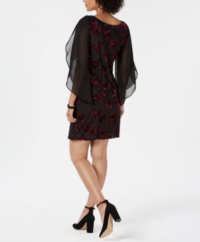 Women's Floral Velvet Sheath Dress Chiffon Sleeves