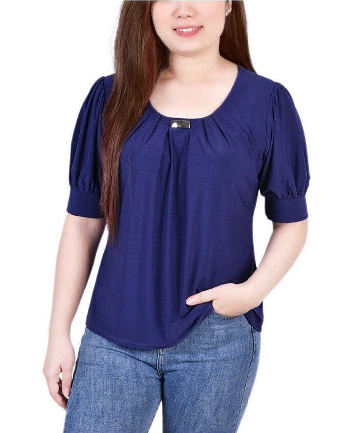 NY Collection Women's Short Sleeve Balloon Sleeve Top