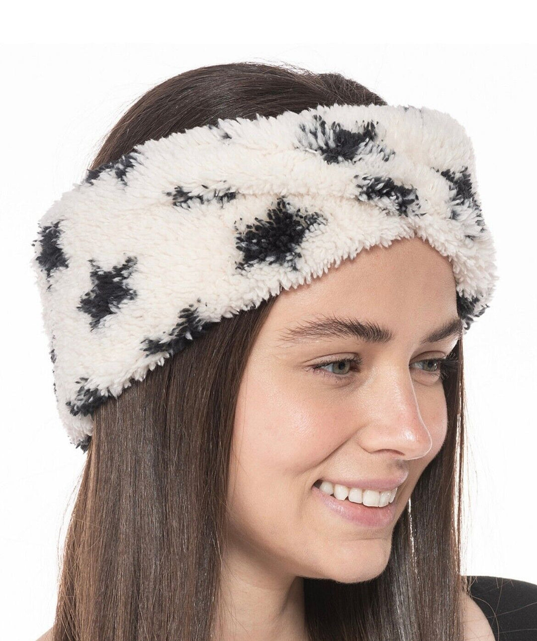 Jenni Women's Sherpa Headband Black White Starts One Size