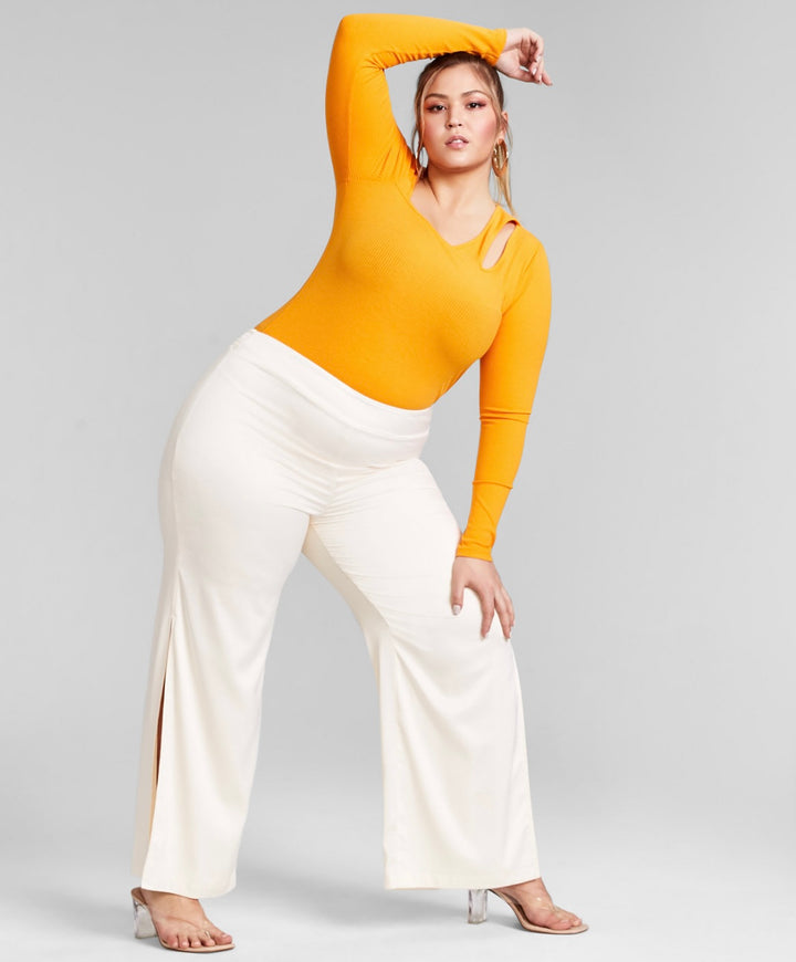 Nina Parker Women's Plus Size Trendy Asymmetrical Cutout Bodysuit