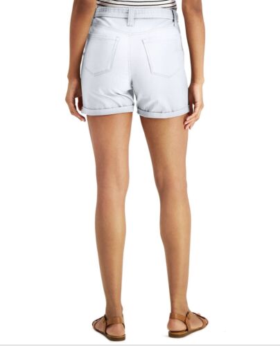 Women's Petite Utility Shorts White Pockets Tie Mid Rise