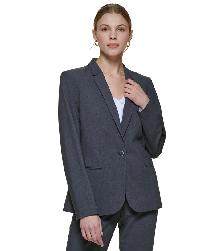 Calvin Klein Women's Shoulder Padding One-Button Blazer Charcoal Size 2