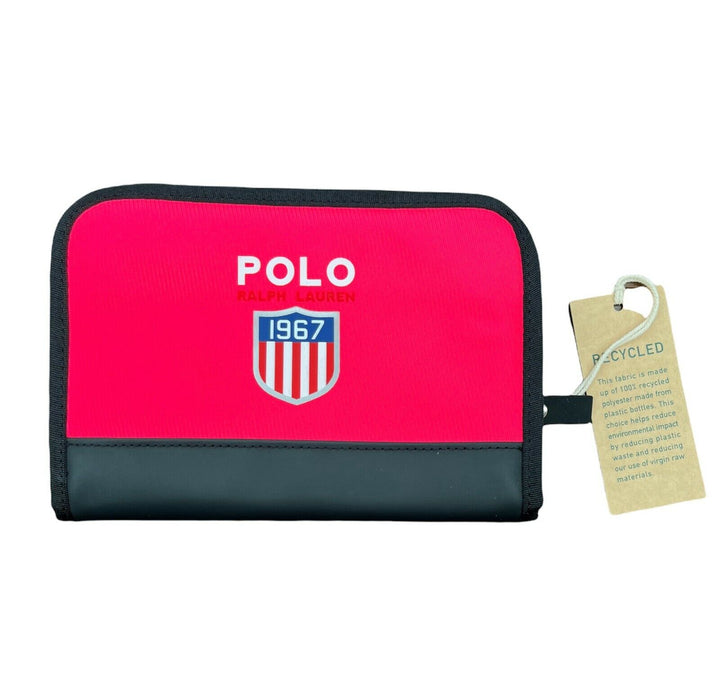Polo Ralph Lauren Men's Bifold Checkbook Wallet 1967 USA Shield Pink Black Zip