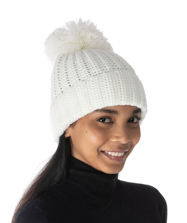 Jenni Women's Solid Ribbed Beanie Winter Hat With Pom