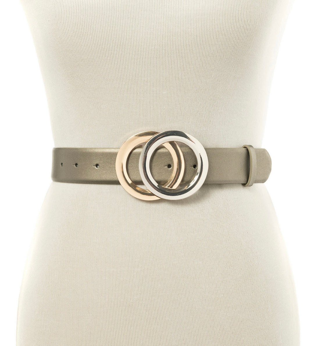 INC International Concepts Double-Circle Buckle Belt Pewter Gold and Silver Tone