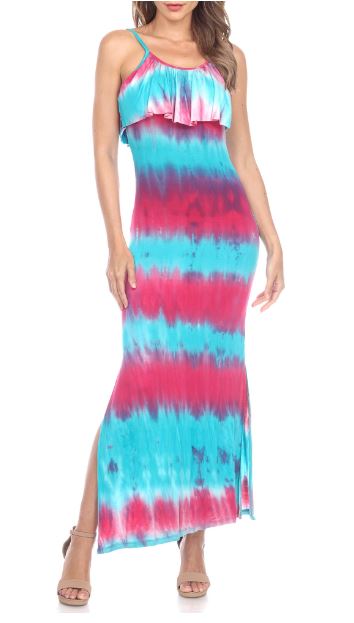 White Mark Women's Scoop Neck Kaleatie Dye Overlay Maxi Dress Teal/Pink Size M