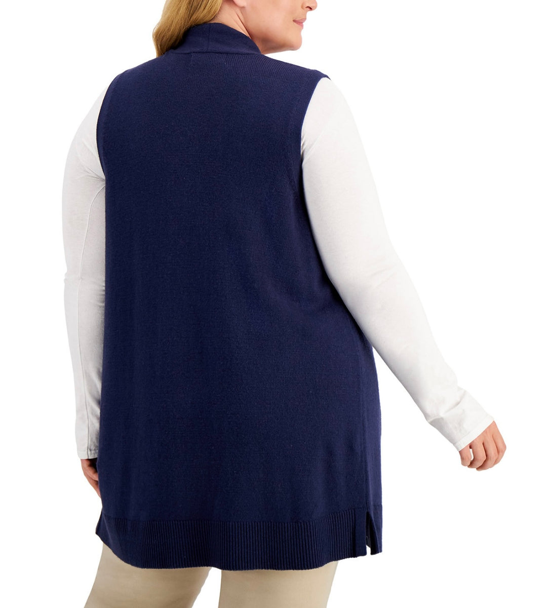 Karen Scott Women's Solid Duster Vest Intrepid Blue Plus Size 0X