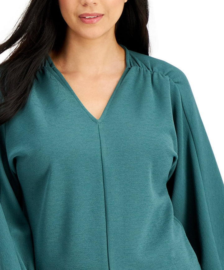 Alfani Women's Petite V-Neck Long Sleeve Knit Top Mallard Green Size PM