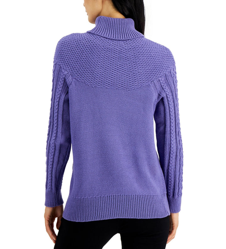 Alfani Women's Cable-Knit Turtleneck Sweater Corsican Blue Size M