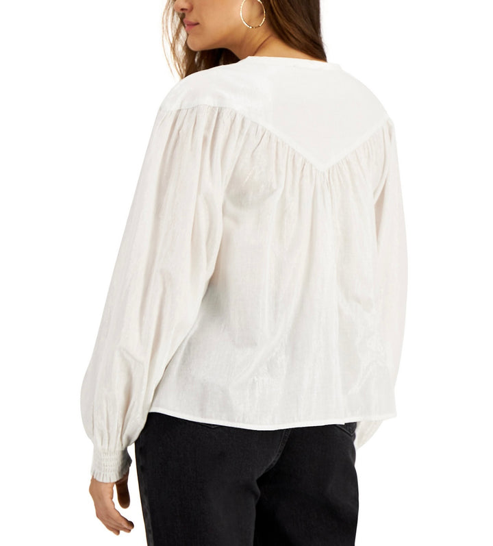 Inc International Concepts Women's Sheer Bubble-Sleeve Top Washed White Size S