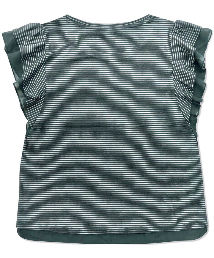 Women's Petite Striped Mesh-Trim Top