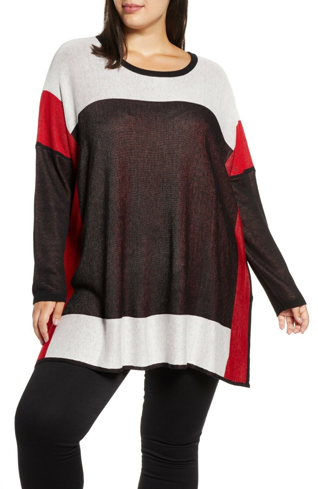 Single Thread Women's Plus Color Block Side Slit Tunic Sweater