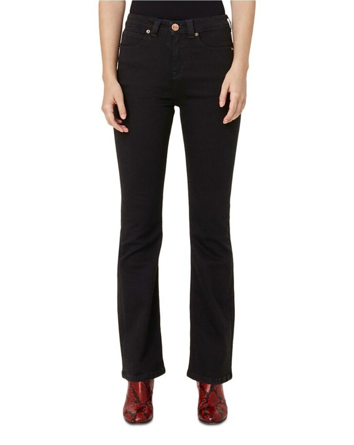 JAEN Women's Aiden High-Rise Black Stretch Flare Jeans Pockets Zip Size 28