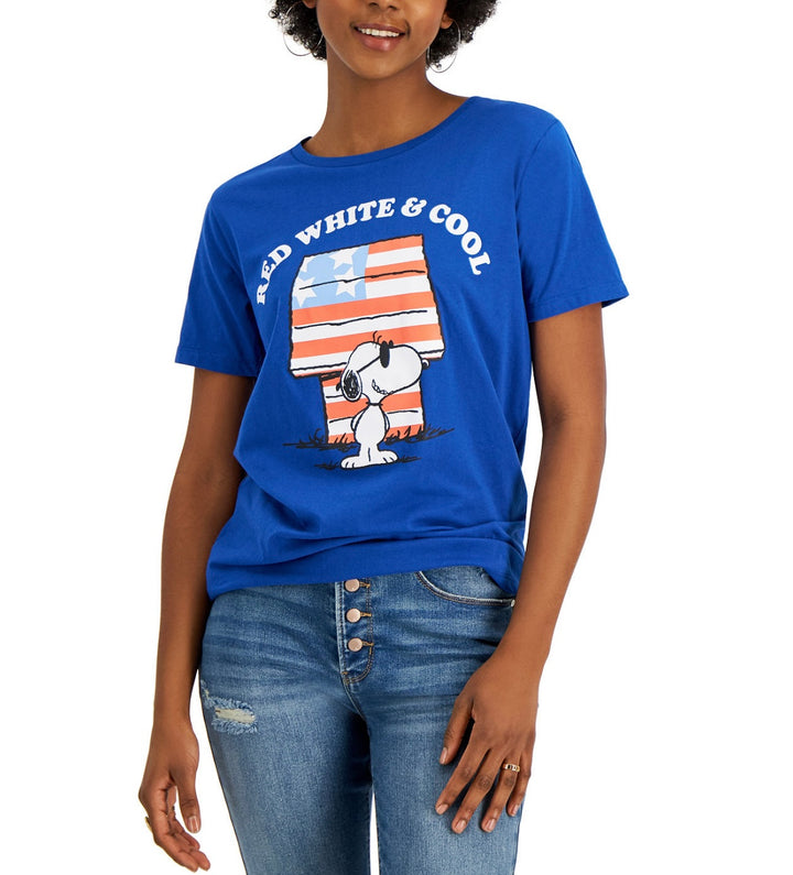 Snoopy Juniors' Short Sleeve Americana Graphic-Print Tee Blue Size M