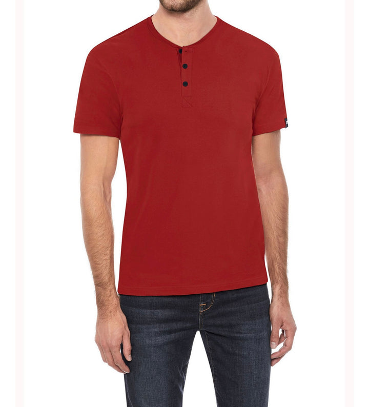 X-RAY Men's Basic Henley Neck Short Sleeve T-Shirt Red Stretch