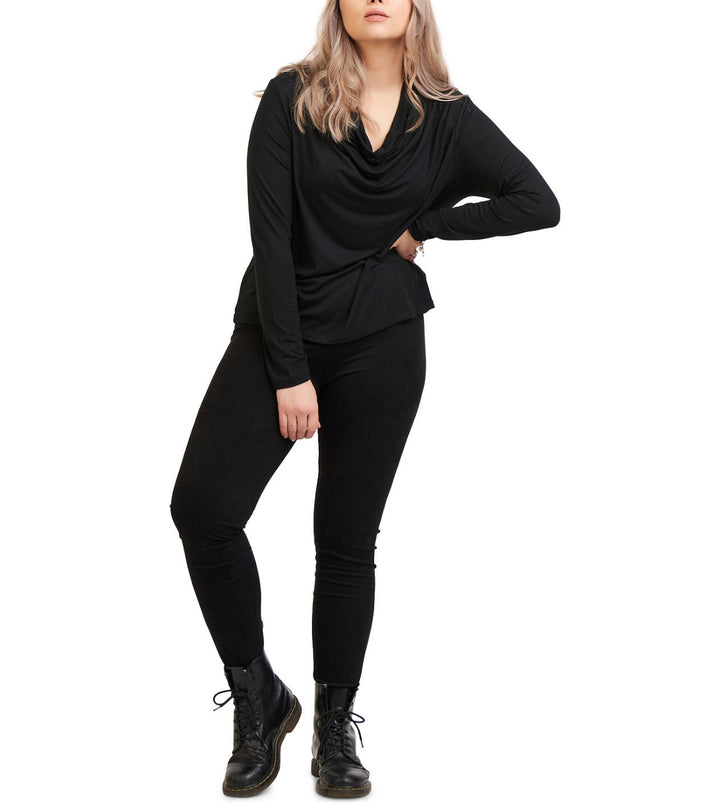 Black Tape Women's Long Sleeve Trendy Cowl-Neck Top Black Plus Size 2X
