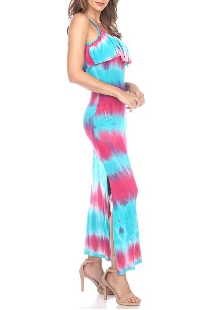 White Mark Women's Scoop Neck Kaleatie Dye Overlay Maxi Dress Teal/Pink Size M